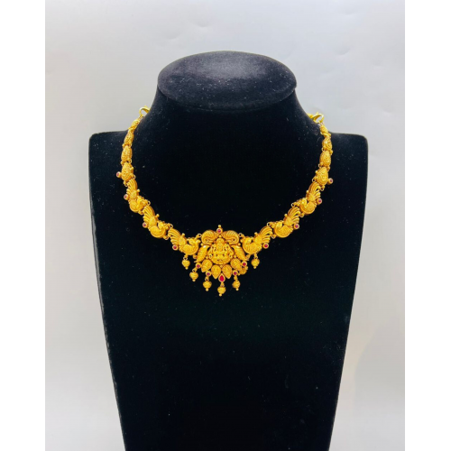 22KT GOLD LAKSHMI PEACOCK DESIGN SHORT ANTIQUE NECKLACE 