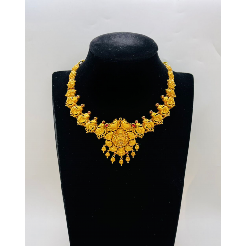 22KT GOLD LAKSHMI PEACOCK ANTIQUE SHORT NECKLACE 