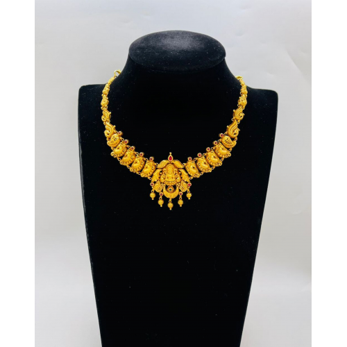 22KT GOLD LAKSHMI PEACOCK  SHORT ANTIQUE NECKLACE 