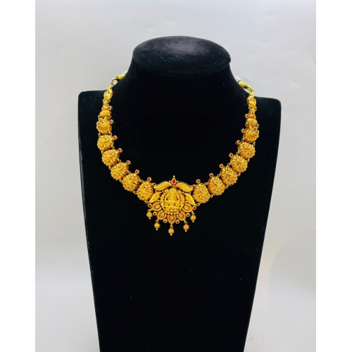 22KT GOLD LAKSHMI PEACOCK DESIGN SHORT ANTIQUE NECKLACE 