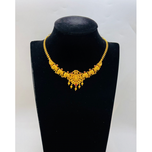 22KT GOLD LAKSHMI PEACOCK MAJESTY MANGO SHORT ANTIQUE NECKLACE 