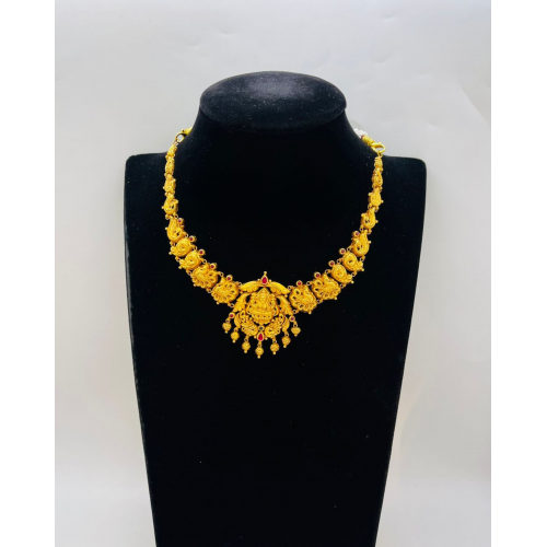 22KT GOLD LAKSHMI PEACOCK  SHORT ANTIQUE NECKLACE 