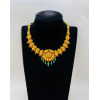 22KT GOLD LAKSHMI PEACOCK  DESIGN SHORT ANTIQUE NECKLACE WITH BLUE BEADS