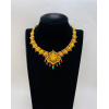 22KT GOLD LAKSHMI PEACOCK DESIGN SHORT ANTIQUE NECKLACE WITH DUAL COLOR BEADS