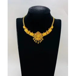 22KT LAKSHMI PEACOCK FEATHERED MANGO SHORT ANTIQUE NECKLACE 