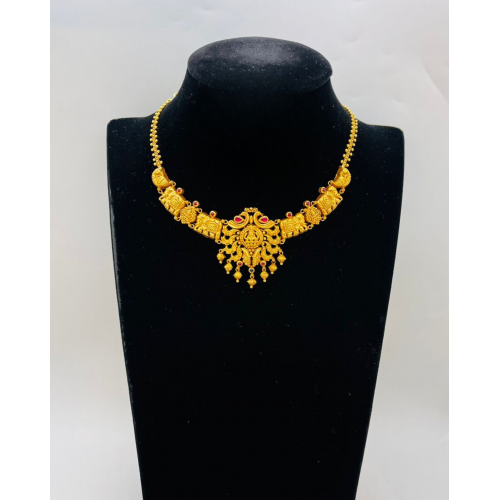 22KT LAKSHMI PEACOCK FEATHERED MANGO SHORT ANTIQUE NECKLACE 