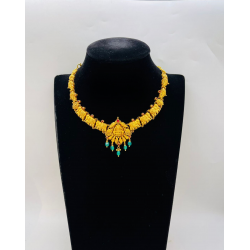 22KT GOLD LAKSHMI ELEPHANT SHORT ANTIQUE NECKLACE WITH BLUE BEADS 22KT GOLD LAKSHMI ELEPHANT SHORT ANTIQUE NECKLACE WITH BLUE BEADS
