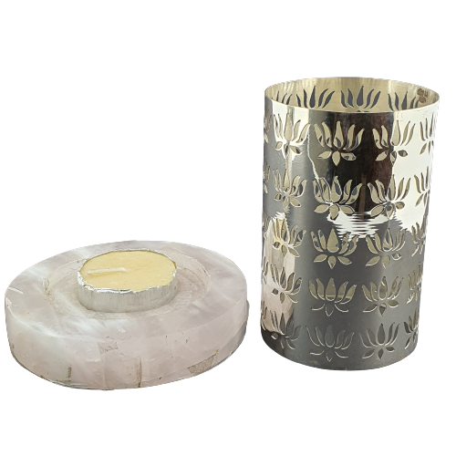 Silver Diya Contemporary Style- Jali Pattern with Marble Base