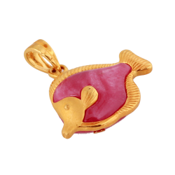 22KT Gold Pink Marble Stone Fish Pendant
