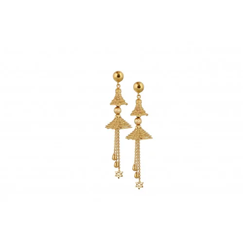 Devotional Yellow Gold Deity Sui Dhaga Earrings