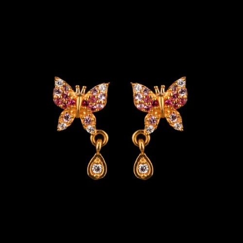 Gold Rose Butterfly Design Earring