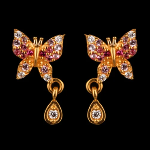 Fancy Two in One Earrings With Cubic Zirconia Stones - 22kt yellow gold-  One pair of 22kt yellow gold earrings Featuring a Two i