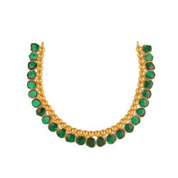 22KT 22K Gold Green Uncut Stone Balls Necklace with Stud
