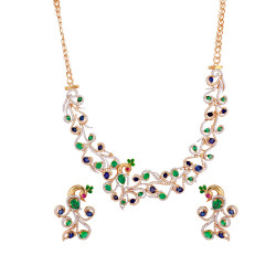 22KT Gold Designer Casting Peacock Necklace And Ear Tops
