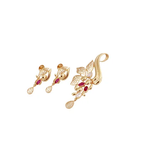 22KT Gold Hongkong Setting Stone Pendant And Eartops