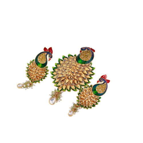22KT Gold Designer Casting Peacock Pendant And Ear Tops
