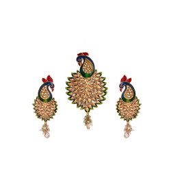 22KT Gold Designer Casting Peacock Pendant And Ear Tops
