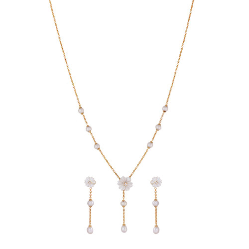 22KT Gold Pearl Chain Necklace Set
