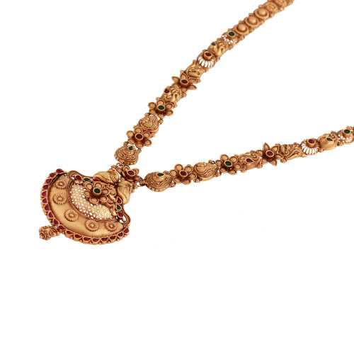 22KT Gold Antique Stone Long Necklace
