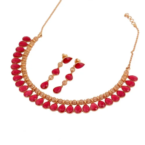 22KT Gold Antique Stone Necklace And Ear Tops
