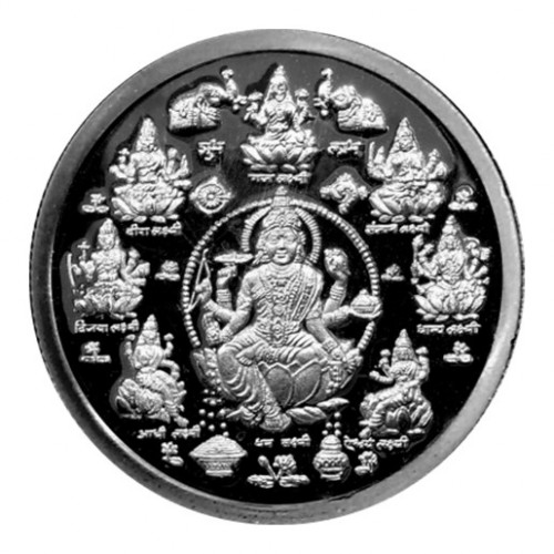 999 KT 100 GMS ASHTA LAKSHMI 999.0 SILVER COIN IN CAPSULE 999 KT 100 GMS ASHTA LAKSHMI 999.0 SILVER COIN IN CAPSULE