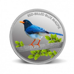 999Kt 31.10 GMS RED-BILLED BLUE MAGPIE 999.9 SILVER COIN WITH BOX
