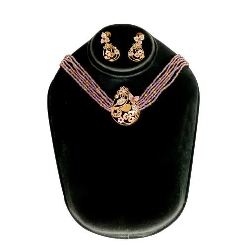 18KT Rose Gold  Beads Choker And Earrings