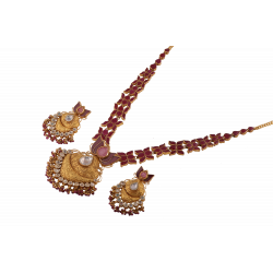 Beautiful Gold Lotus Necklace and Earring Set with Pink Stones and Zircons Beautiful Gold Lotus Necklace and Earring Set with Pink Stones and Zircons