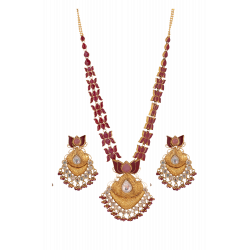 Beautiful Gold Lotus Necklace and Earring Set with Pink Stones and Zircons Beautiful Gold Lotus Necklace and Earring Set with Pink Stones and Zircons