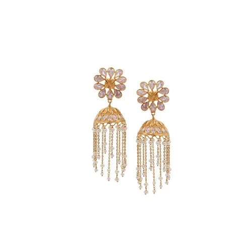 Dainty Gold Flower Stud Earrings with White Seed Pearl – ARTEMER